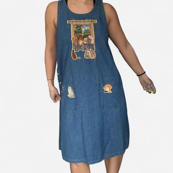 Denim cat apron dress - Picture 2 of 8